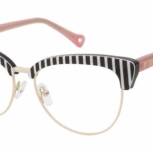 Betsey Johnson Black and White Striped Glasses with Pink Arms